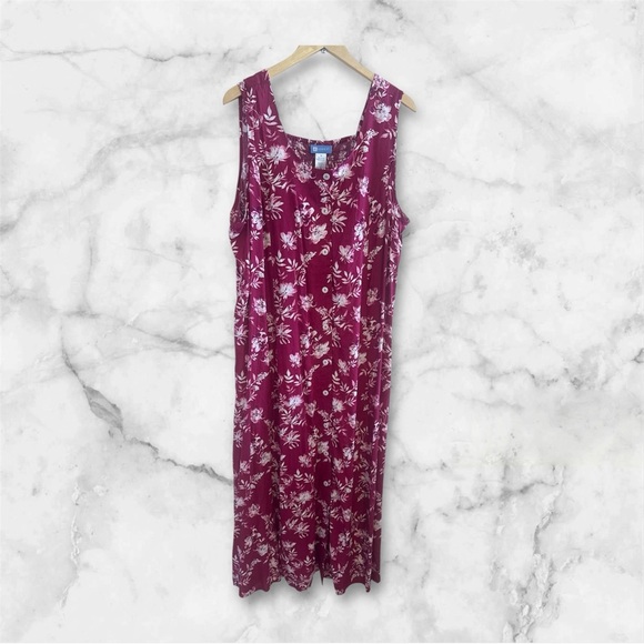 Koret pink Floral Sleeveless Maxi Button Front Dress 2X Plus summer lightweight - Picture 3 of 16